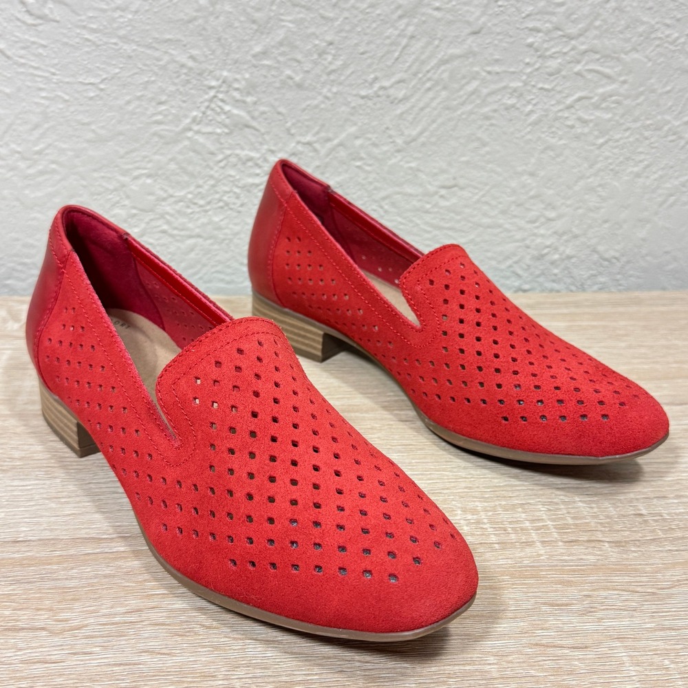Clarks Red Perforated Slip-On Loafers